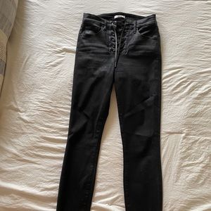 Good American Black Coated Lace Up Jeans
